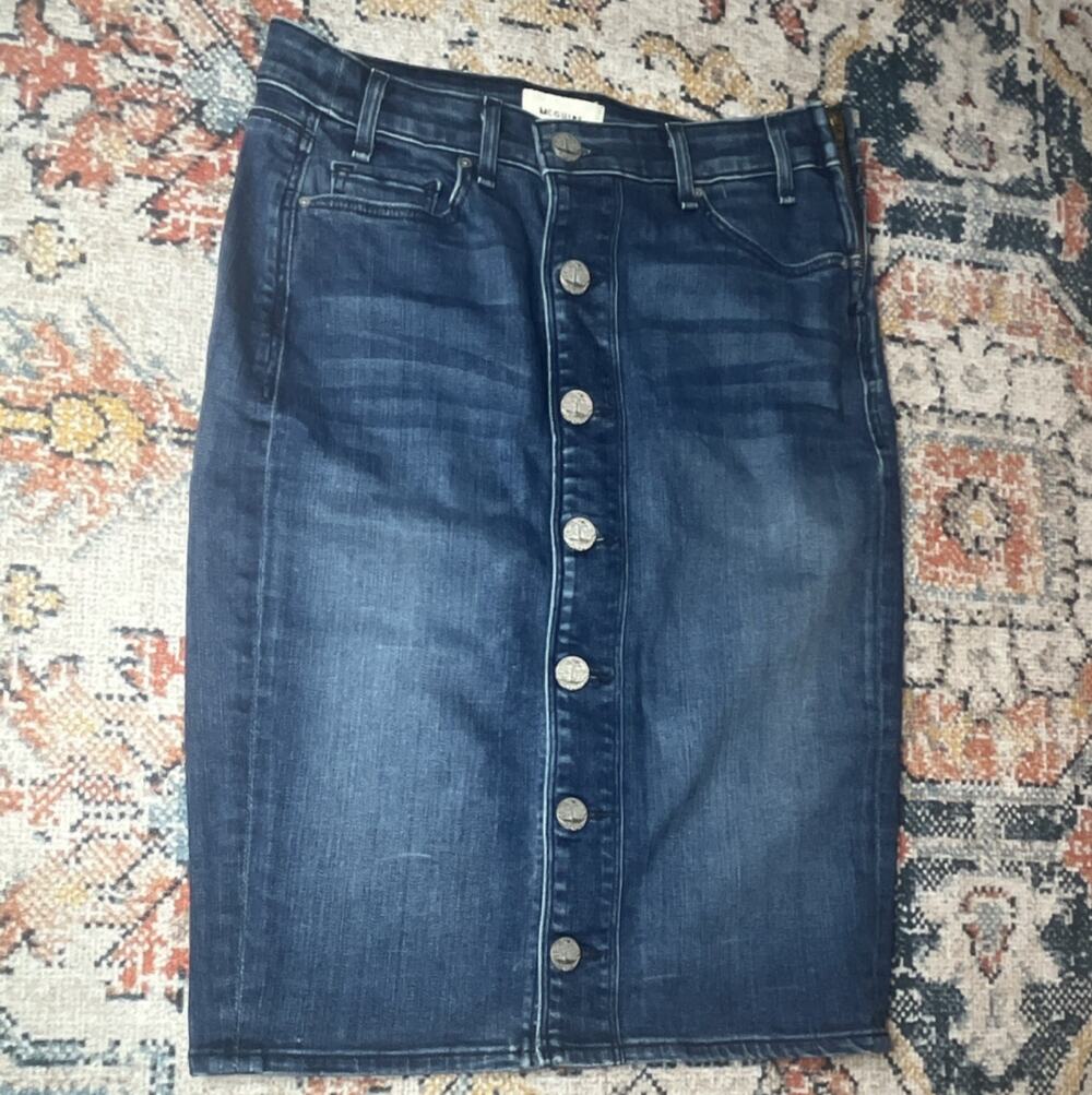 McGuire Denim Button Front Pencil Skirt Dark Wash Size 27 Made in LA